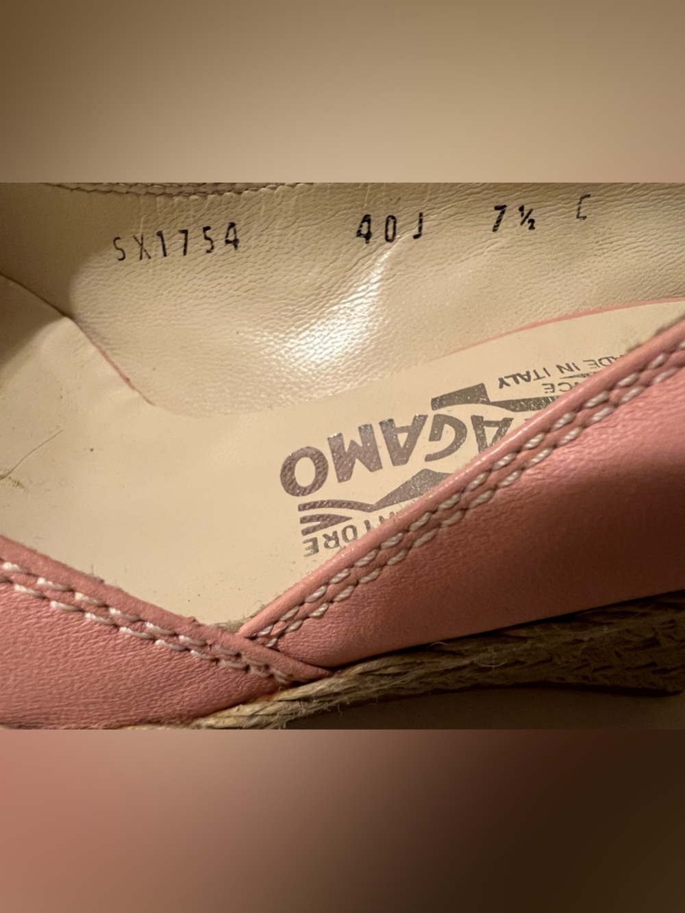Salvatore Ferragamo 7 1/2 C  Pink Leather Bow Espadrille Wedges Shoes Pumps - Picture 13 of 13